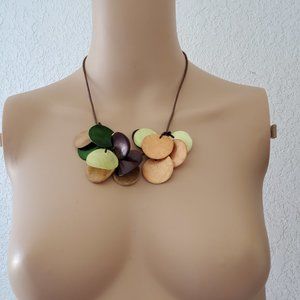 Vintage Beachy Surf Earthy Colors Cluster Shell Drop Pendant Necklace NOS